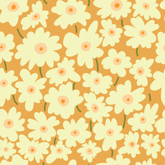 Seamless pattern with yellow elegant flower. Print for fabric, clothes, wrapping paper. Vector illustration.