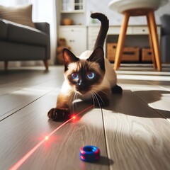 Playful Cat Chasing Red Laser Pointer