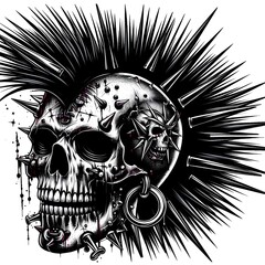 Punk Rock Skull with Spiked Hair