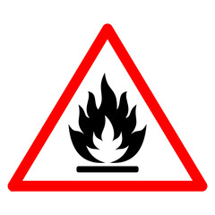 Flammable substances sign. Vector illustration of red triangle warning sign with flame fire inside. Attention. Caution flammable materials. hazard icon. printable vector.