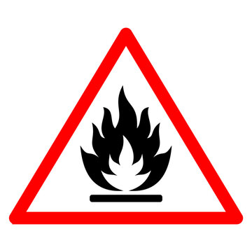 recommend clip art: Flammable substances sign. Vector illustration of red triangle warning sign with flame fire inside. Attention. Caution flammable materials. hazard icon. printable vector.