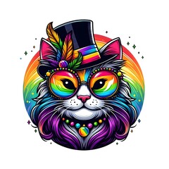 Rainbow Cat in Top Hat and Sunglasses