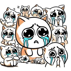Sad Cartoon Cats Crying Together