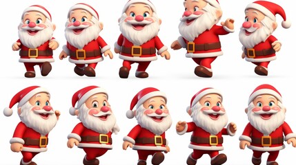Cheerful santa claus cartoon characters dancing at christmas celebration on white background