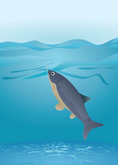 Fish on hook. vector illustration