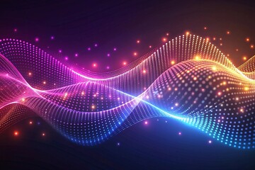 Abstract Digital Wave with Dotted Lines and Glowing Lights - Perfect for Technology, Backgrounds, and Design Projects