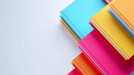  Stacks of colorful books on white, colorful books background, colorful books with shadow and copy space for text or design