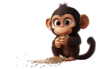 Monkey is planting a tree on transaparent png file