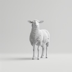 Fototapeta premium Medium shot of a sheep, isolated on a light solid pastel white background 