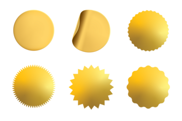 Golden Color Round Stickers Set Transparent Background PNG