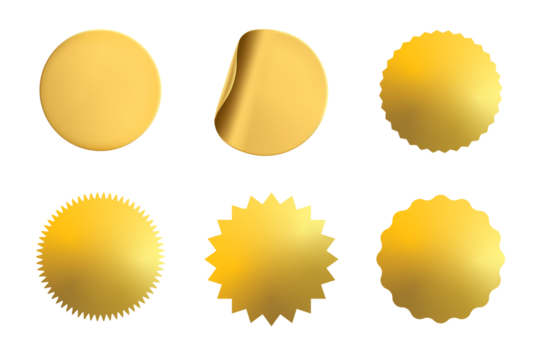 Golden Color Round Stickers Set Transparent Background PNG - Powered by Adobe
