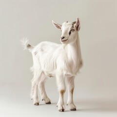 Obraz premium Medium shot of a goat, isolated on a light solid pastel white background 