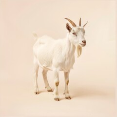 Medium shot of a goat, isolated on a light solid pastel white background 