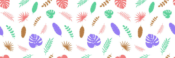 Summer pattern with tropical leaves. Holiday background. Vector illustration