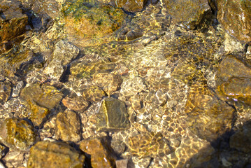 View of stones in the river through clear water