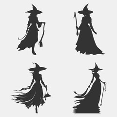 Black Silhouette Halloween Witch Clipart