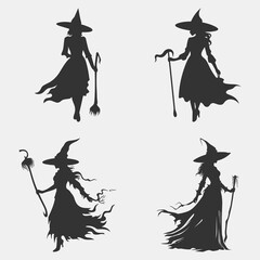 Black Silhouette Halloween Witch Clipart