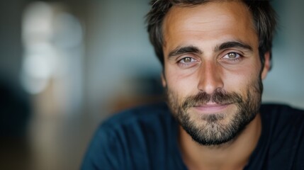 Close-Up Portrait of a Man With Intense Eyes and a Beard in Natural Light