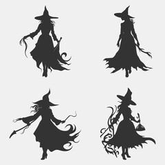 Black Silhouette Halloween Witch Clipart