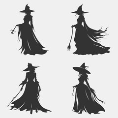 Black Silhouette Halloween Witch Clipart