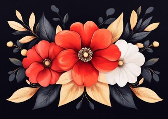 Obraz premium Elegant Floral Patterns with Smooth Line Symmetry in Flat Design Illustration for Modern Aesthetics and Creative Projects