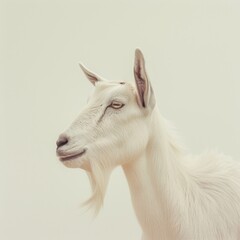 Fototapeta premium Medium shot of a goat, isolated on a light solid pastel white background 