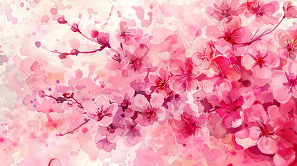 Watercolor cherry blossoms in dry brush style, bold strokes and vivid spring colors, lively scene, clean background