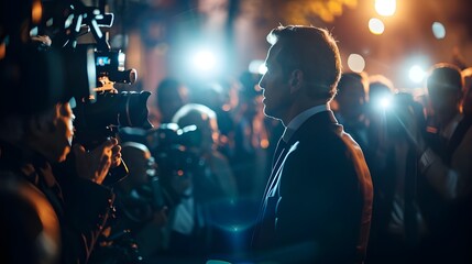 Man Surrounded by Paparazzi