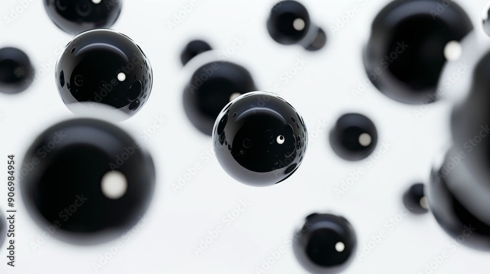 Poster black abstract bubbles round circles spheres white background, white and black minimalistic abstract