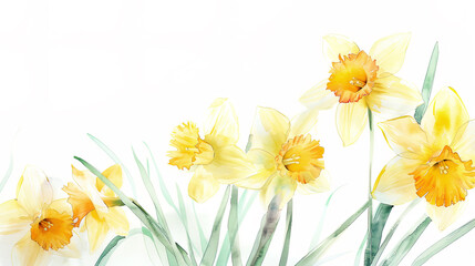 Watercolor daffodils with feathering, soft and flowing, elegant and delicate, light and airy, clean white background