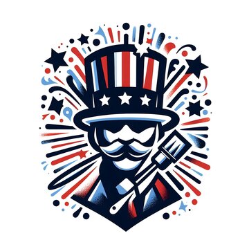 Uncle Sam with Fireworks Illustration