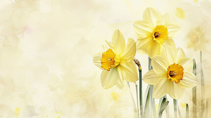 Watercolor daffodils with feathering, smooth edges and flowing lines, elegant and soft, clean background