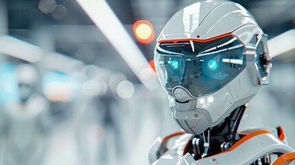 Fototapeta premium Futuristic Robot With Orange Accents in a High-Tech Environment