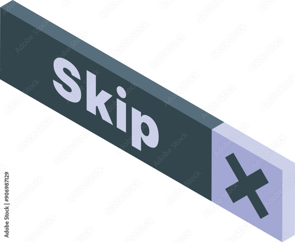 Poster skip button is depicted with cross mark showing stop or delete for user interface of website or mobi