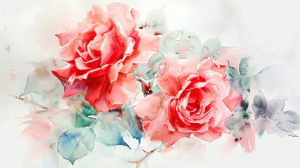 Watercolor garden roses with detailing using fine brushes, intricate and delicate petals, light background