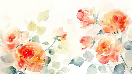 Watercolor garden roses with detailing using fine brushes, intricate and delicate petals, light background