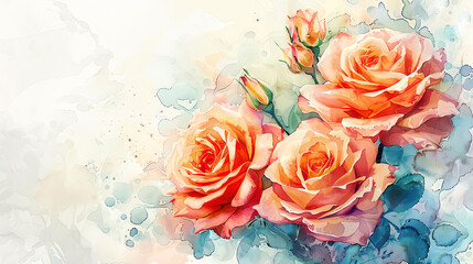 Watercolor garden roses with detailing using fine brushes, intricate and vibrant, light background
