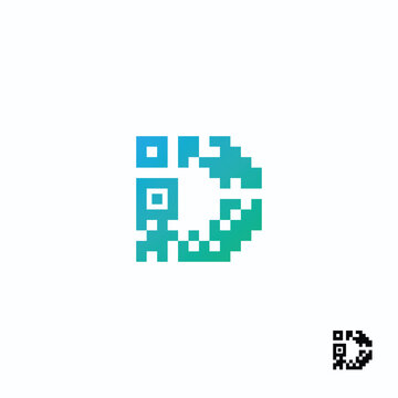 Letter D creative technological modern data pixel QR Code logo
