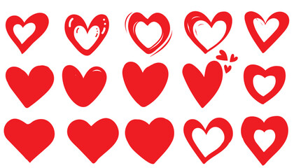 Collection of red hearts icon, Hand-drawn hearts. Vector symbol icon set. Red and white. illustration design.