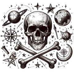 Skull and Crossbones with Astrological Symbols