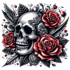 Skull and Roses Tattoo Design