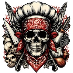 Skull Chef with Bandana and Knives