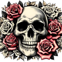 Skull surrounded by Roses