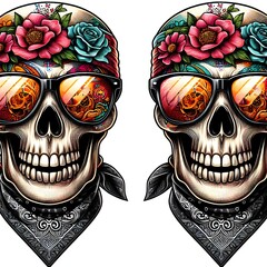 Skull with Flowers and Sunglasses