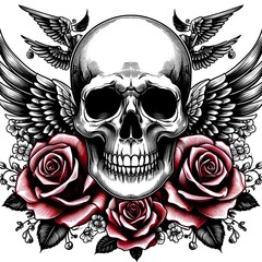 Skull with Wings and Roses