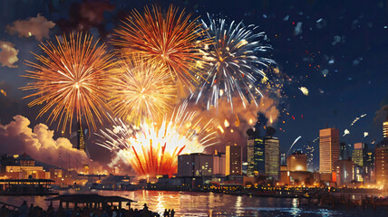 Naklejka premium Image of a Japanese Fireworks Festival