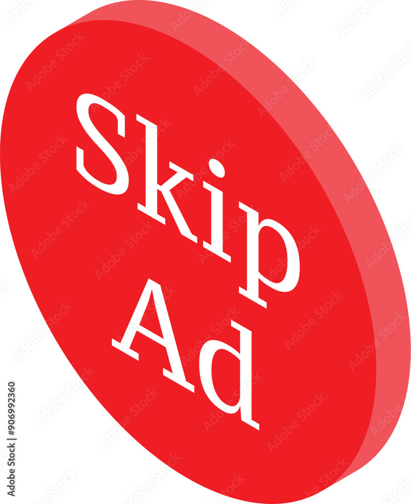 Poster red button showing skip ad option for website visitors enjoying online content