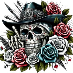Sugar Skull Cowboy with Roses