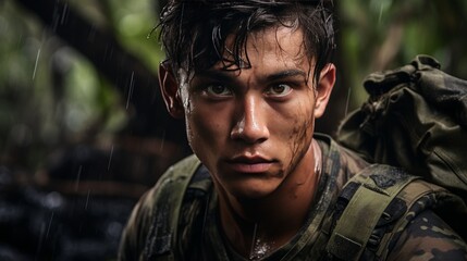 Obraz premium Exquisite portrait of a ranger exploring the lush and vibrant depths of the jungle