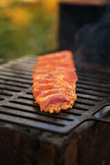 Cooking or grilling pork ribs on the grill